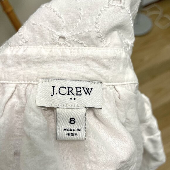 J Crew Eyelet Lace Mini Shirtdress Shirt-Dress Pocket Summer Spring White size 8 - Picture 11 of 13